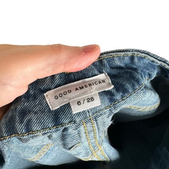 Good American Good Boy Blue941 High Rise Straight Jean with Ankle Slits 28 / 6 - Picture 7 of 12
